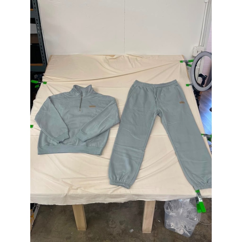 Mens Sage Green Quarter Zip Sweatshirt and Joggers Lounge Set XL 2 Piece